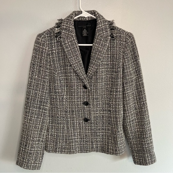 Apostrophe Jackets & Blazers - Apostrophe Womens Wool Blend Tweed Blazer Lined Petite Sz S 8P Black White Gray